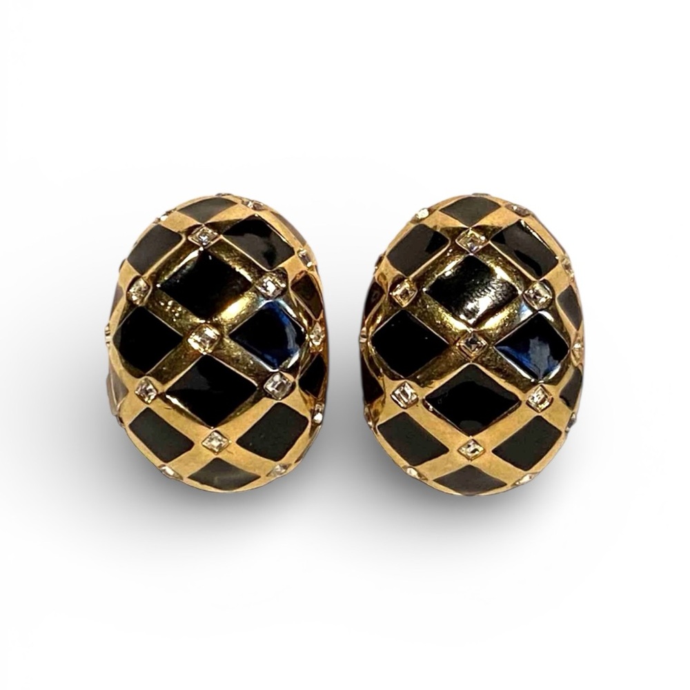 ST JOHN LARGE VINTAGE GOLD TONE  SWAROVSKI CRYSTAL CLIP EARRINGS